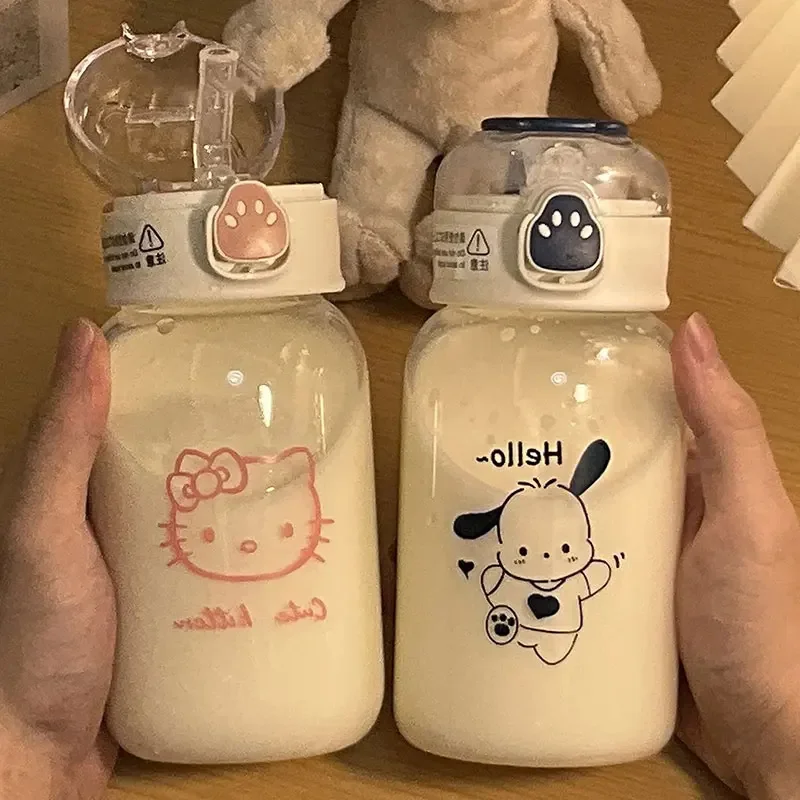 500ml Sanrio Hello Kitty bottiglia d'acqua bottiglia d'acqua di paglia trasparente fai da te Anime Kuromi Cinnamoroll tazze di plastica cosa regalo