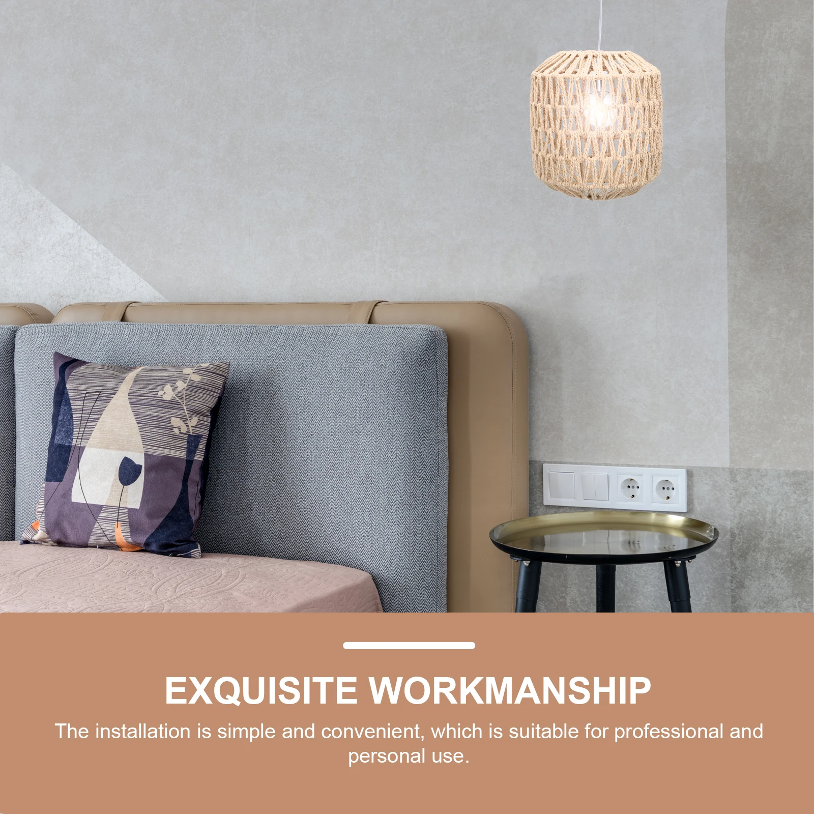 

Imitation Rattan Lampshade Woven Paper Rope Cover Pendant Lights Vintage Style Home Bar Cafe Chimney Protector Decor