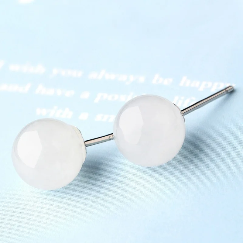 Natural Hetian Jade Earrings for Women, Pure Silver, Niche Design, Jadeite, White Jade Earrings, Live Streaming Dropshipping