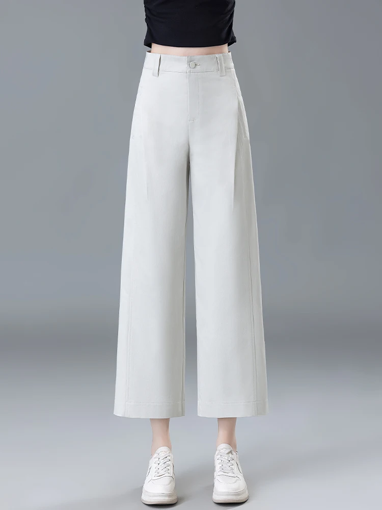 

Женские летние тонкие брюки с широкими штанинами, прямого кроя, с высокой талией, из полиэстера, с карманами, модные, новинка