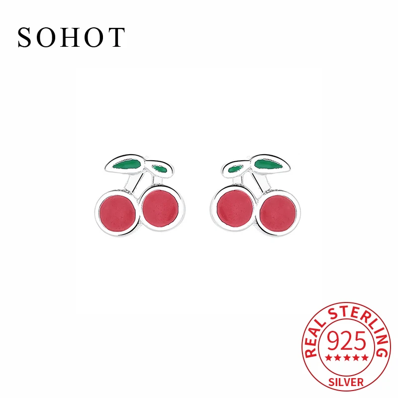 

Real 925 Sterling Silver Cute Cherry Piercing Screw Bead Stud Earrings For Charm Women Fine Jewelry Minimalist Accessories
