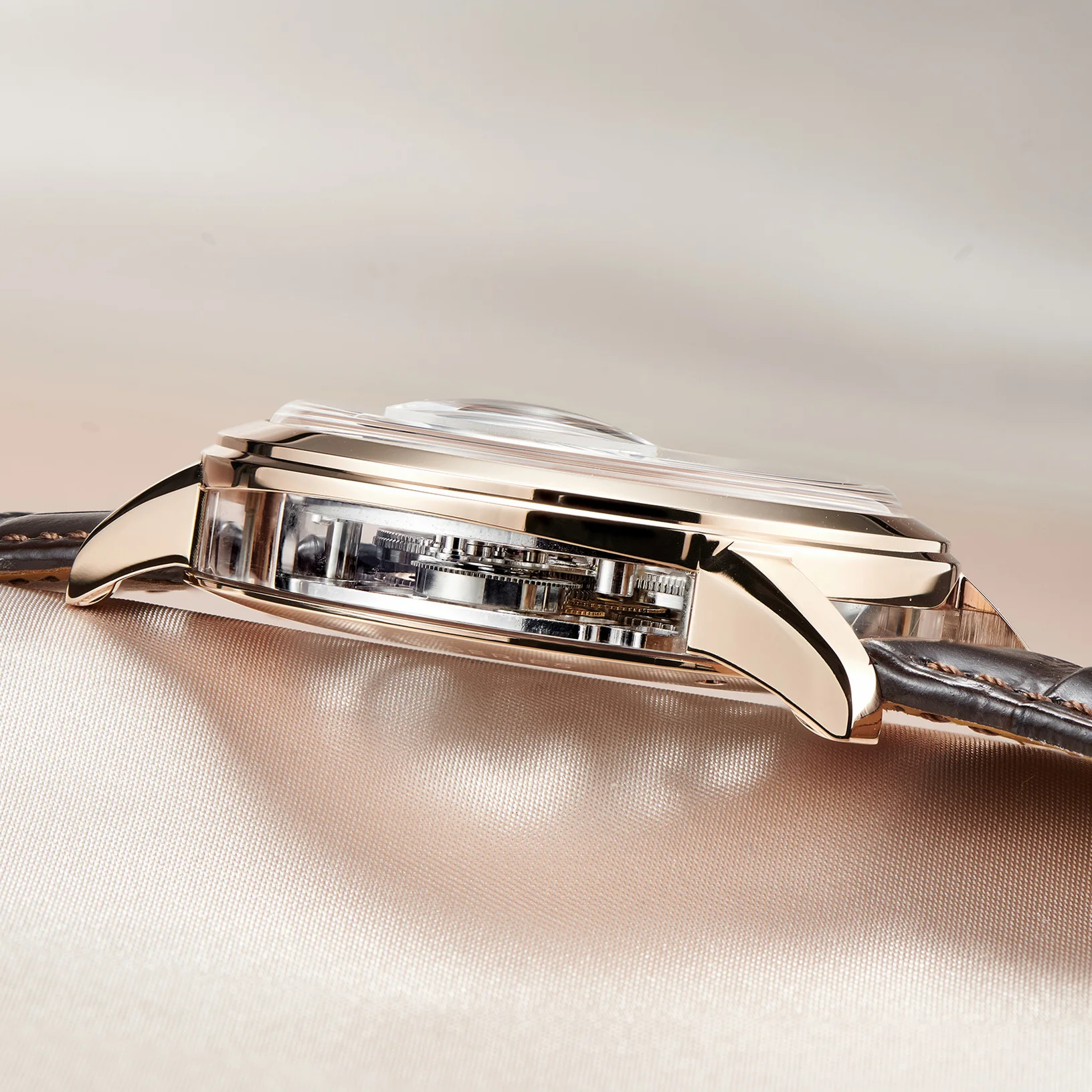 OBLVLO ساعة توربيون للرجال 45 ملم ساعة يد ميكانيكية أوتوماتيكية عتيقة مقاومة للماء هيكل عظمي ياقوتي مضيء