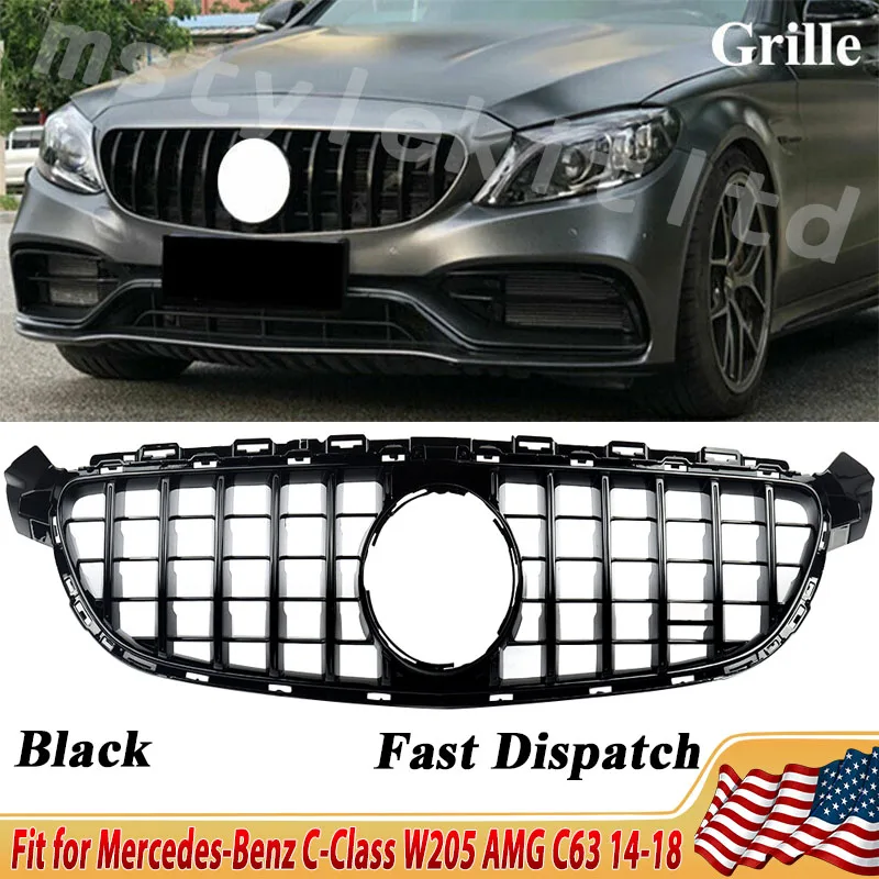 SAIQINGSP GTR Style Front Grill For Mercedes BenzC-Class W205 S205 C205 A205 C63 / C63s ONLY 2014-2018 Car Accessories Tools