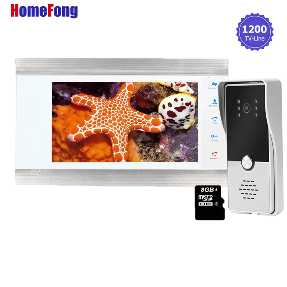 Homefong  7 Inch  Video Door Phone Record Video Intercom System SD Card for Home Villa Rainproof Monitor Outdoor Doorbell Camera