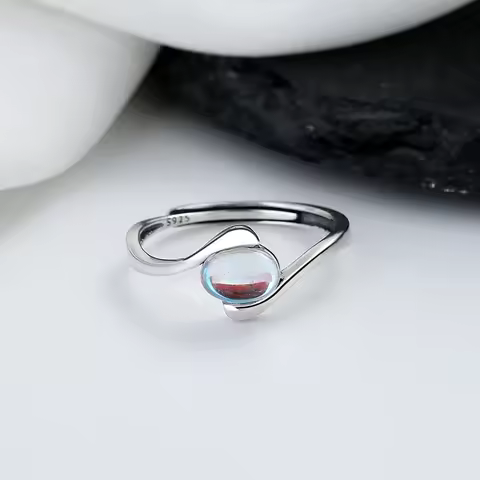 Trumium Real 925 Silver Ring with Natural Moonstone Fine Gemstone Rings for Women Party Wedding Engagement Gifts Open Anillos