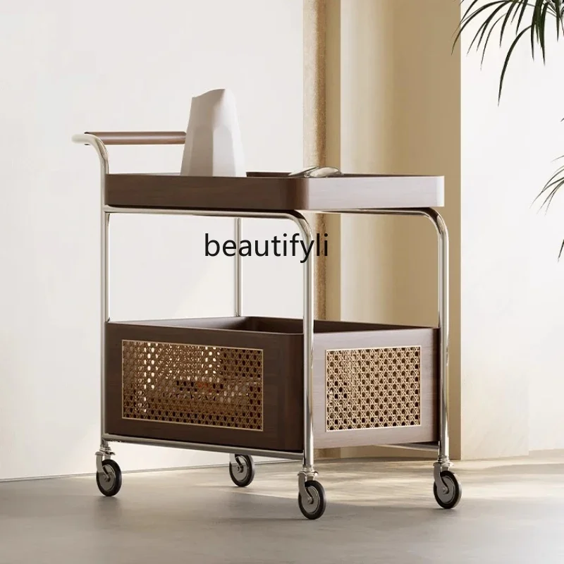 

ss03 Walnut moving side, living room, household medieval stainless steel, trolley storage rack