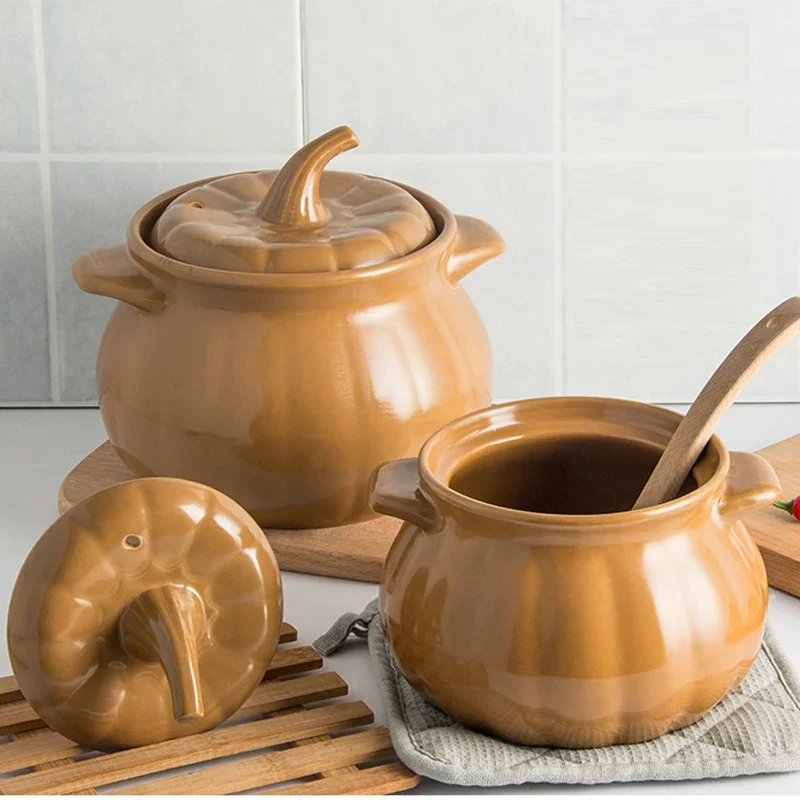 Pumpkin Soup Pot Ceramic Casserole Creative Soup Stew Pot High Temperature Fire Flame Health Pot Kitchen Cookware Tableware