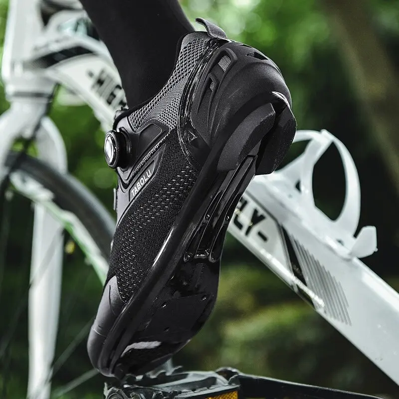 New road bike lock shoes Bicycle lockless riding shoes Female flying woven breathable mountain bike male non-lock hard bottom bi