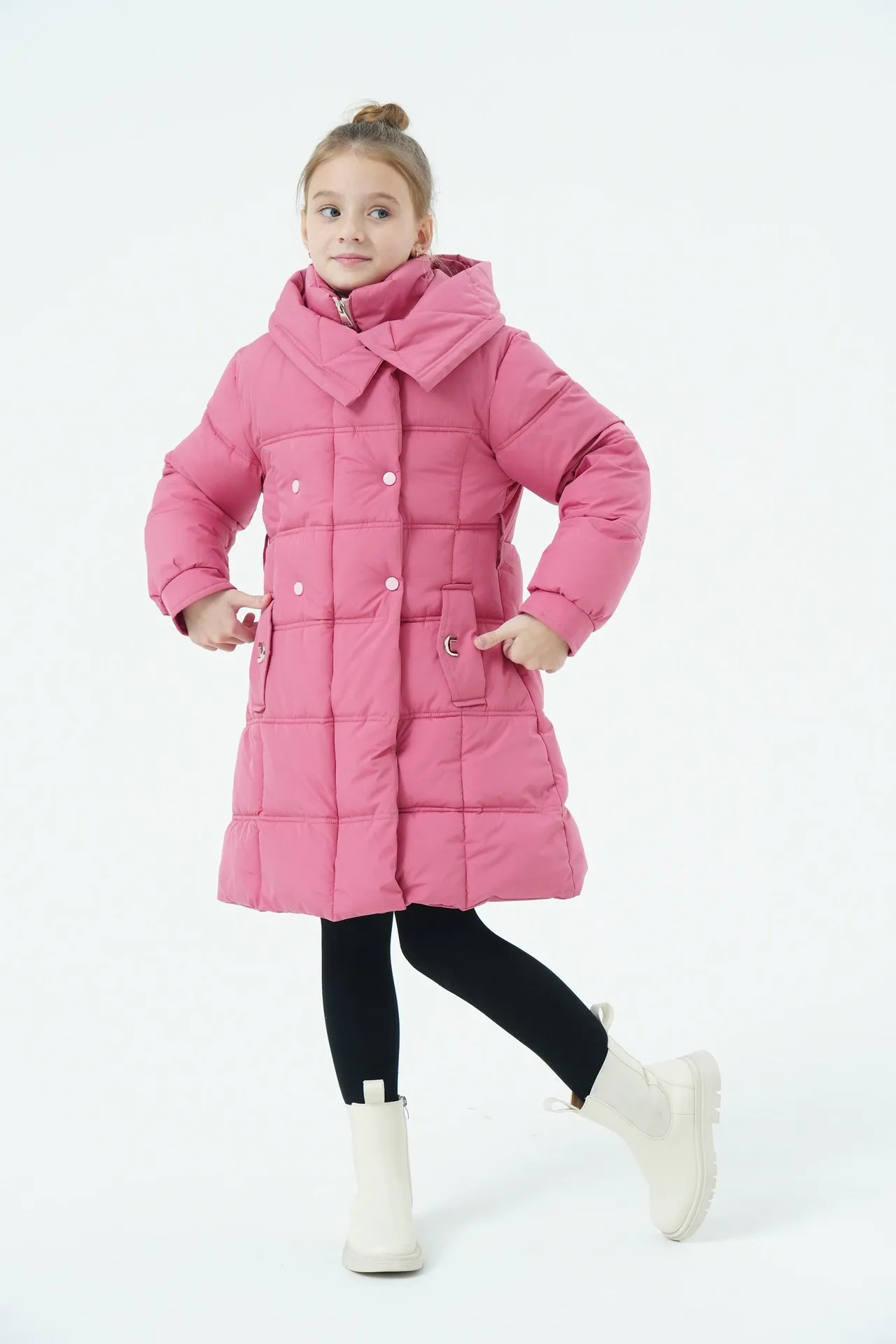 Mädchen Winter Langer Puffermantel mit Kapuze Doppelreihige Dicke Warme Gefütterte Jacke Junior Kinder Winddichte Schule Oberbekleidung 6-14 Jahre – Detail 21