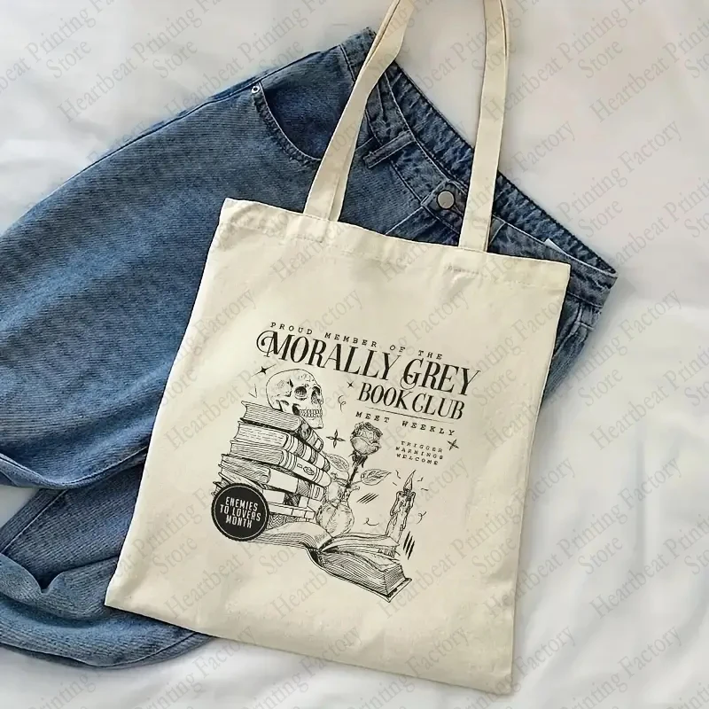 Athilless Grey Book Club Dark Romance Crewneck Pattern Tote Bag Bookish Gift for Book Lover Reader Canvas Shopping Bags