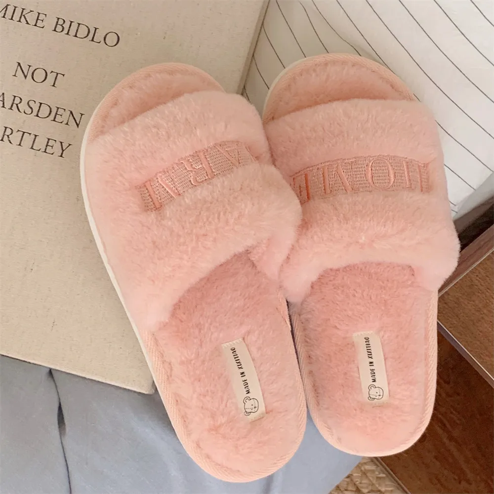 Warm home shoes fairy wind creative embroidery ins non-slip new soft-soled shoes female winter one-word cotton slippers