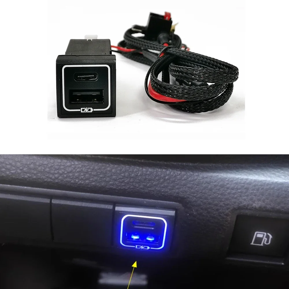 1PC Fast Charge Dual QC3.0 PD USB Interface Socket Fast Car Charger for Toyota Prado Corolla 2018-2022 RAV4 Camry HIACE