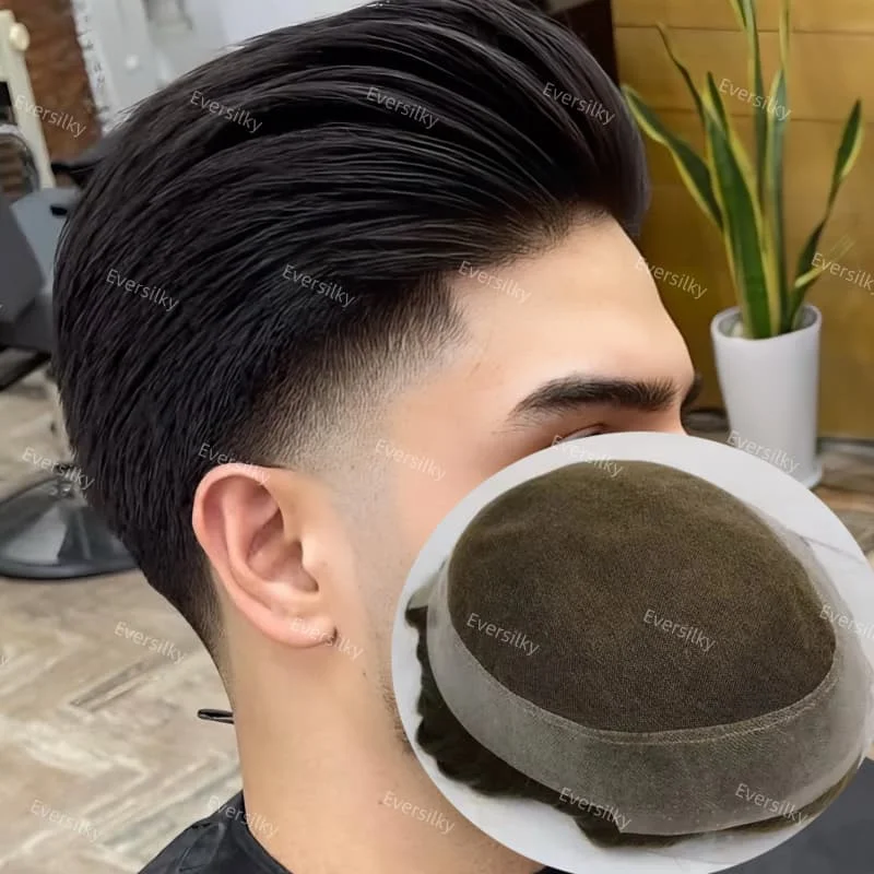 مريحة Sweatproof أستراليا الرجال الشعر المستعار السويسري الدانتيل رقيقة بولي PU الشعرية الاصطناعية شعري طبيعي ابيض عقدة الذكور الباروكات #1