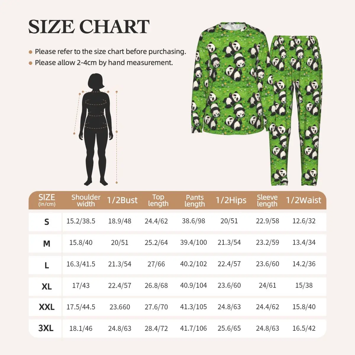 Adorable Panda Lying On The Grass Round Neck Long Sleeve Nightgowns for Sleeping Sleepshirts Women Soft Pajama Set Long Pants