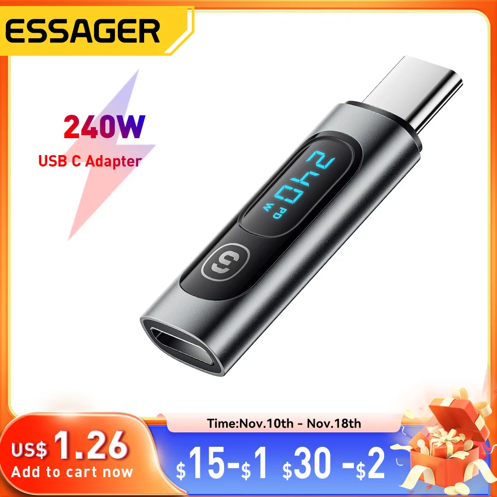 Essager PD 240W OTG Type C Male to Type C Female Adapter Converter For Smart Phone Tablet Fast Charging USB Type c OTG Connector