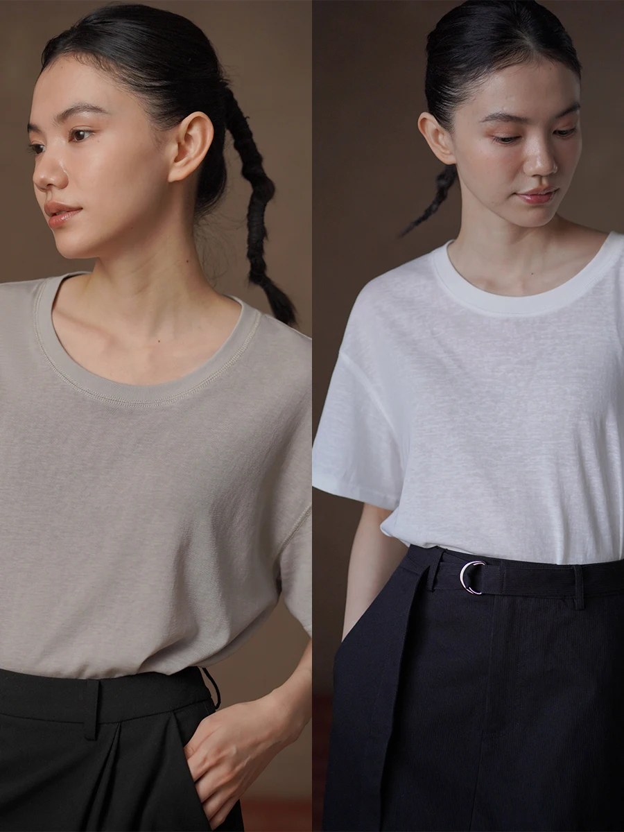 

Женская повседневная футболка Hacikis из льняной шелковой смеси с круглым вырезом, дышащая, свободного кроя, с эффектом похудения, с коротким рукавом