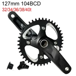 127 Kids Bike Crankset Crank Arm Set 127mm Single Speed Bicycle Crank Narrow Wide Chainring 32/34/36/38/40T 12/14/16/18/20 inch