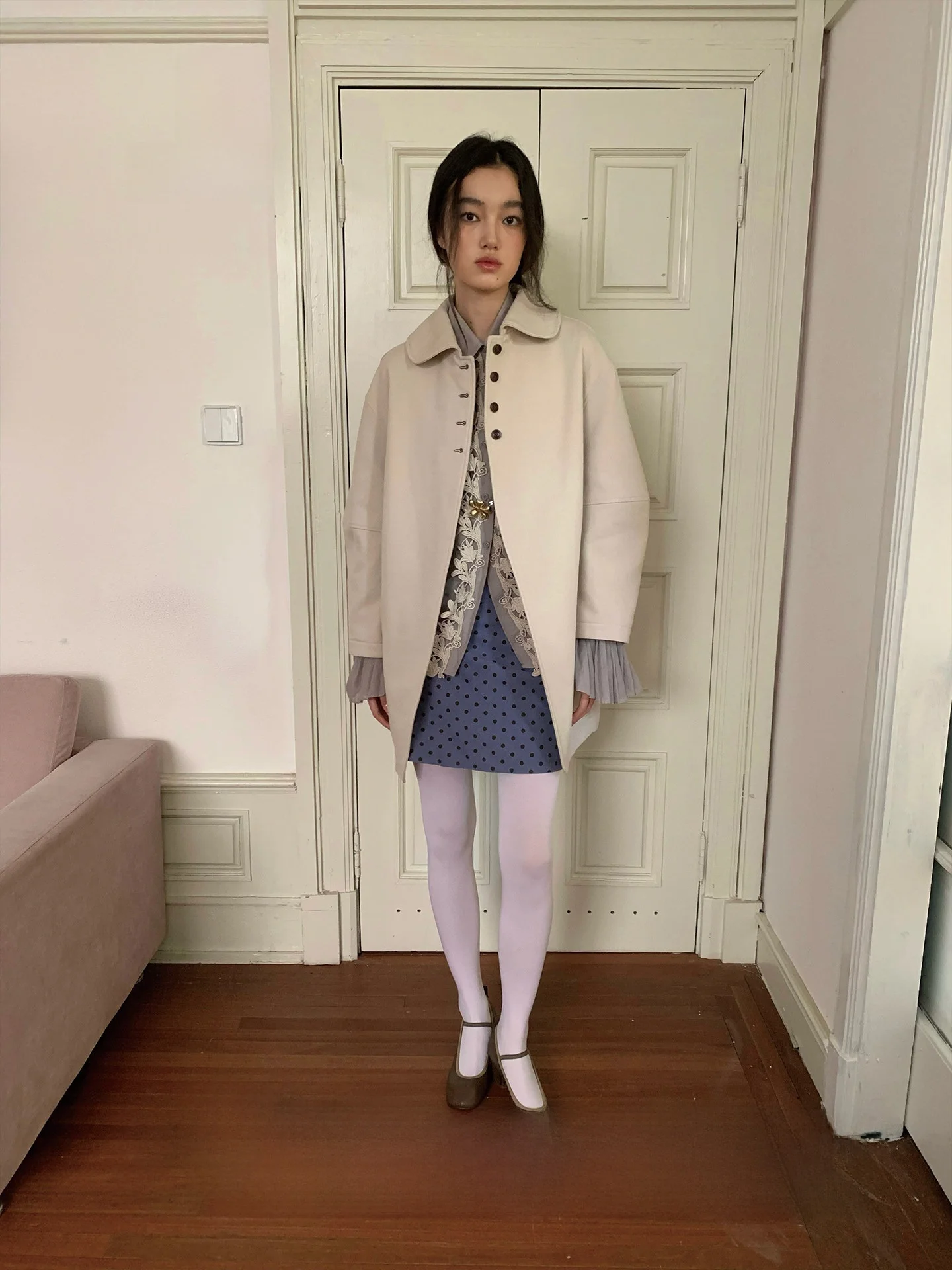 

SA Повседневное хлопковое пальто свободного кроя с цветовым дизайном и застежкой на пуговицы Длинное женское пальто средней длины све