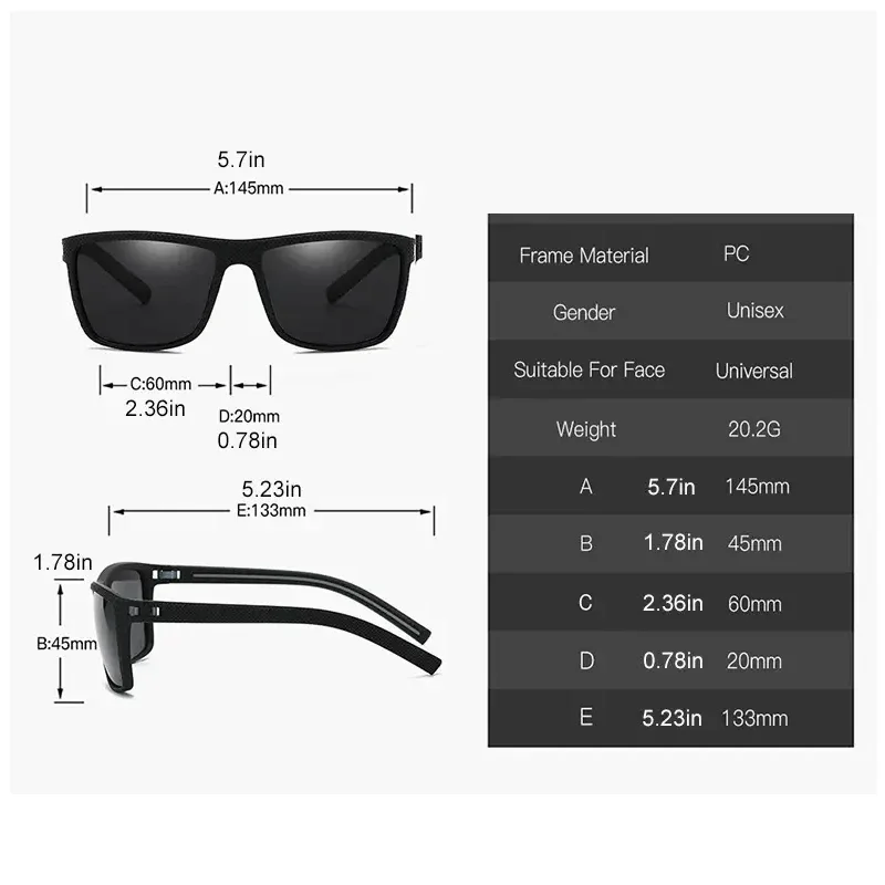 Gafas de sol deportivas cuadradas para hombre y mujer, con montura ligera y protección UV, gafas de sol UV400.