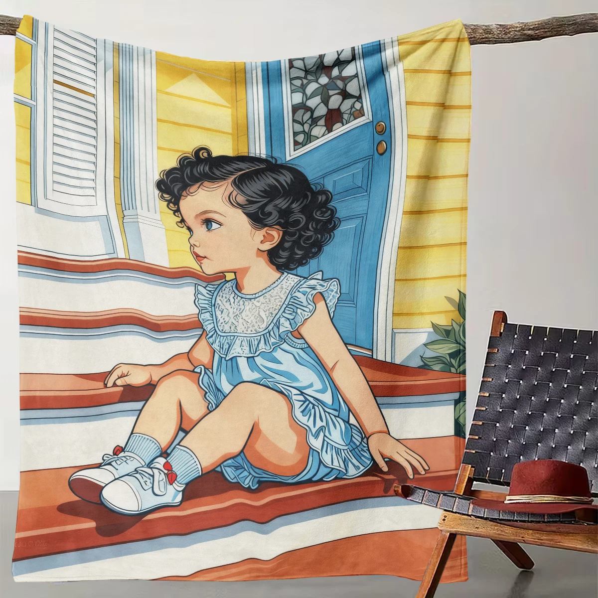 

1 Piece of Retro Style Little Girl Warm Home Blanket, Nostalgic Childhood Style Decoration Warm Blanket