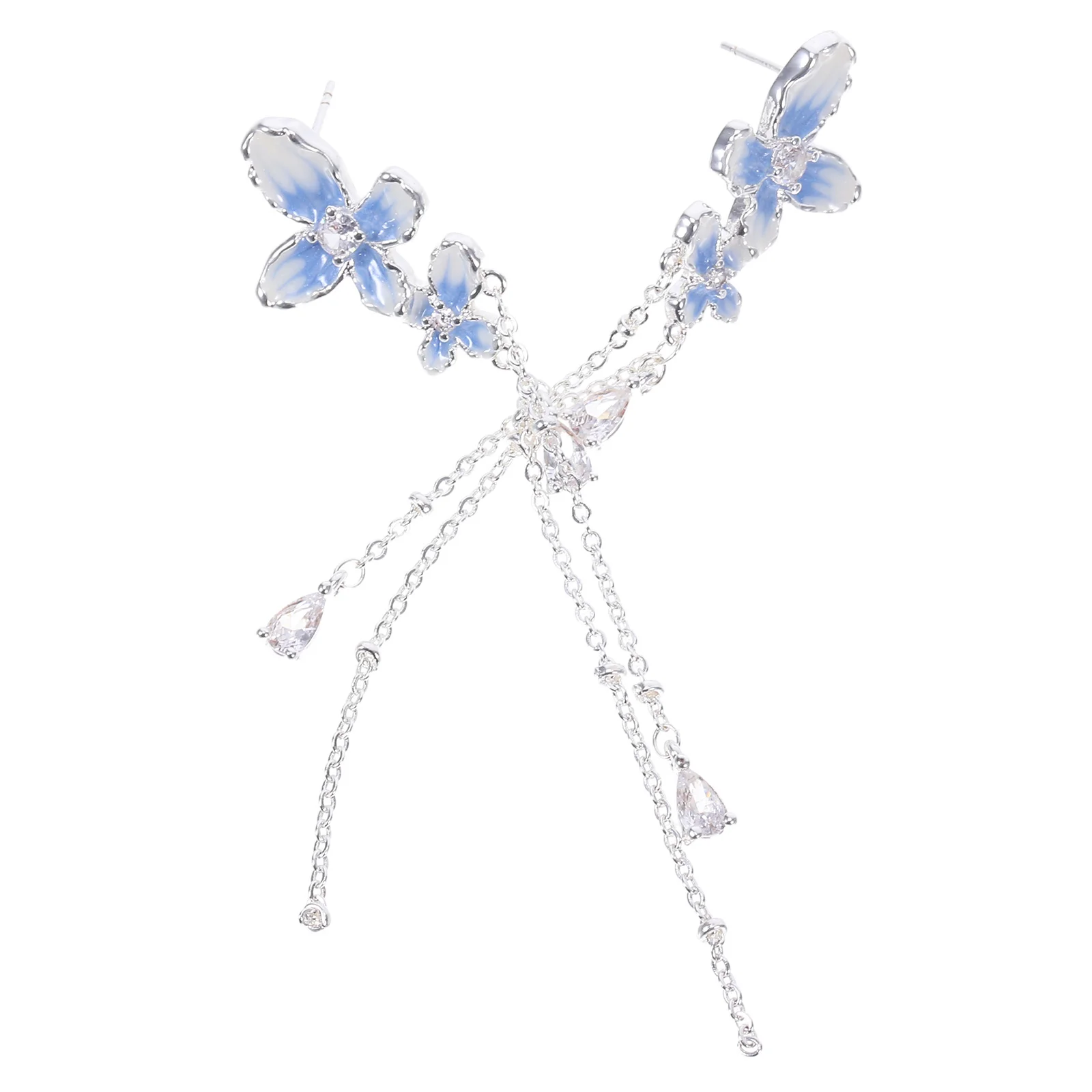 

1Pair Flower Zircon Drop Tassel Earrings Elegant Crystal Lightweight Studs for Daily Evening Party Jewelry