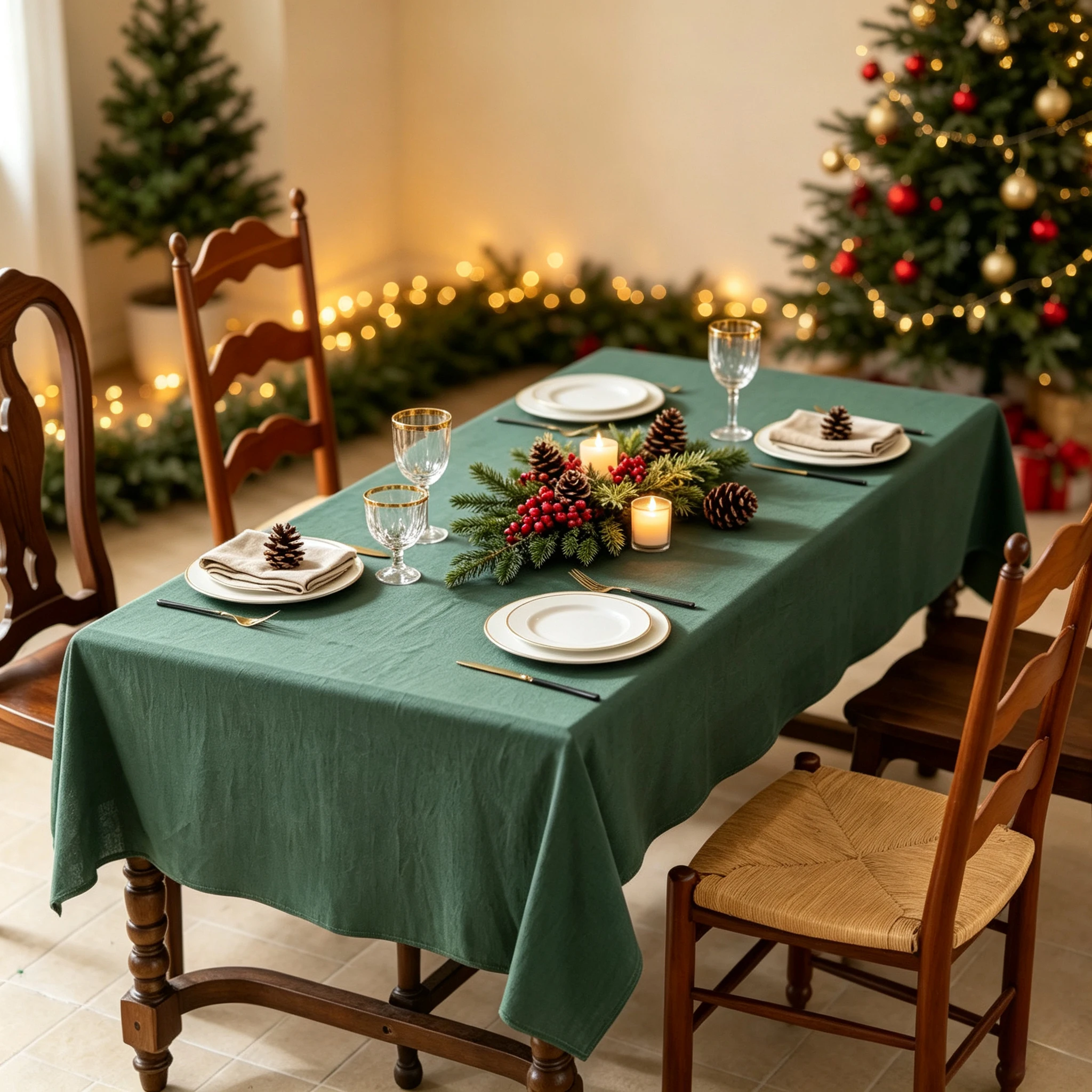 Farmhouse Cotton Tablecloth Rectangle Washable County Cotton Fabric Table Cloth for Wedding Party Kitchen Dining Christmas Decor