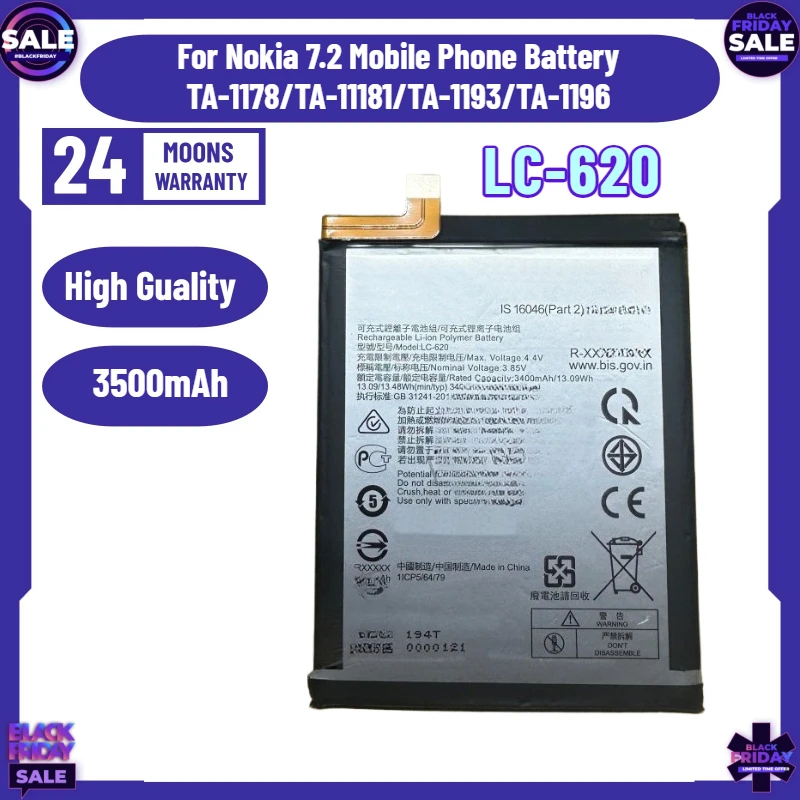 

Hight Quality 3500mAh Battery LC-620 for Suitable for Nokia 7.2 Mobile Phone Battery TA-1178/TA-11181/TA-1193/TA-1196