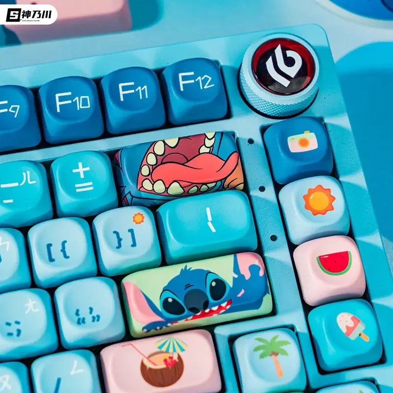 أغطية مفاتيح على شكل نجمة لطيفة من Disney Stitch كاواي إبداعية باللون الأزرق السميك من مادة PBT مجموعة كاملة من أغطية المفاتيح هدية العيد الشخصية