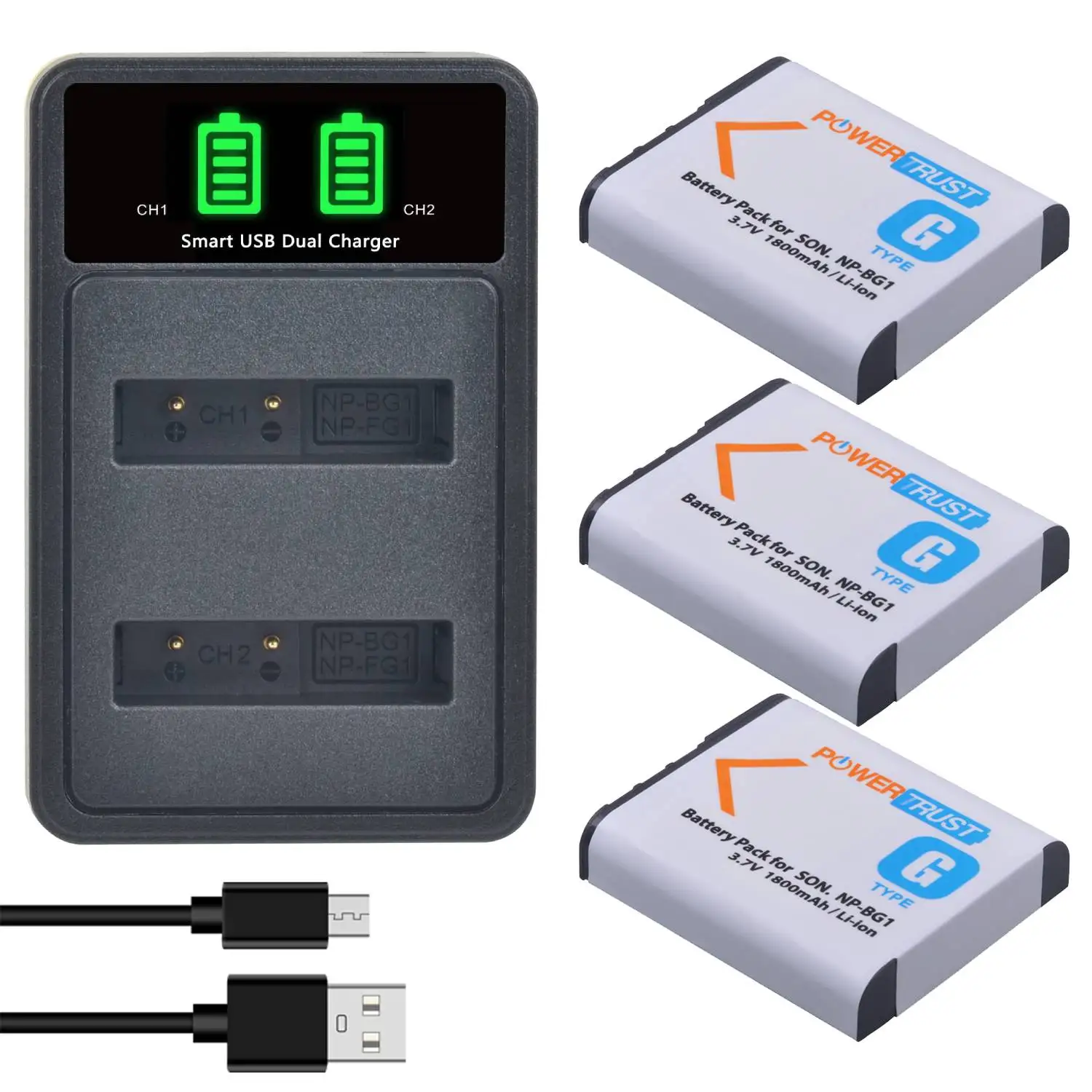 1800mAh Battery with Charger for Sony NP-FG1 NP-BG1 for Sony Cyber-Shot DSC W220 H55 HX9V HX20V HX5V H20 W300 H50 HX400 W55