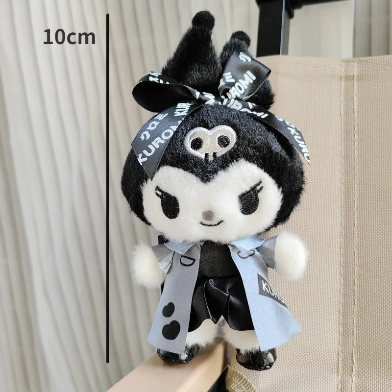 Sanrio Cute Black and White Series Kuromi Plush Toy Doll Bag Decoration 10cm Backpack Keychain Pendant Girls Birthday Gift