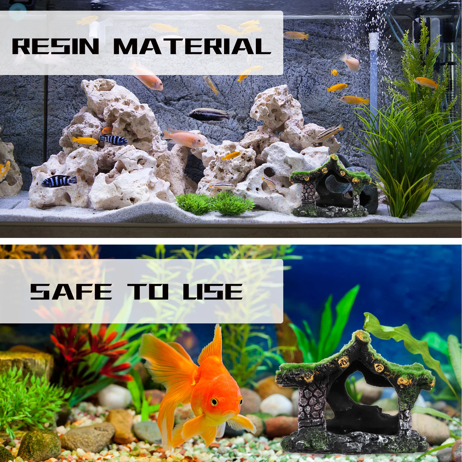 

Aquarium Fish Tank Ornament Resin Hollow Hideout Cave Moss Suitable Salt Fresh Water Stably Sit Tank Bottom Add Beauty