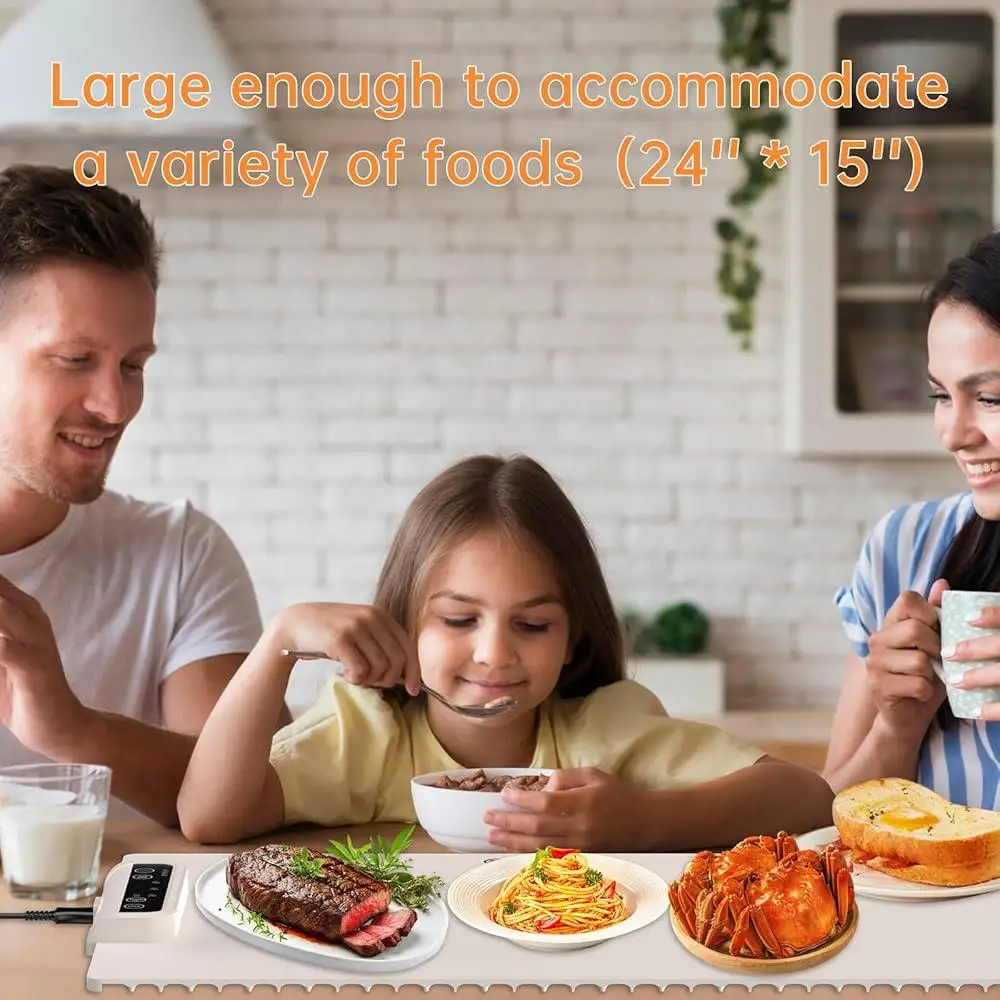 Electric Food Warming Mat Adjustable Temperature Silicone Heating Pad Parties Camping Outdoor Use Timer Function