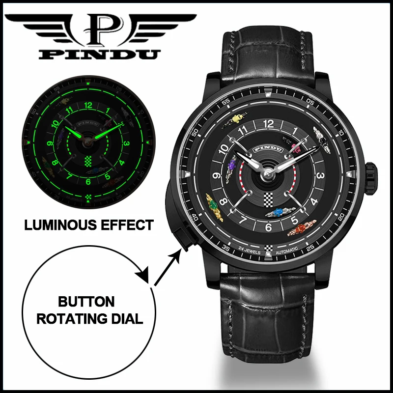 2025 New PINDU DESIGN Luxury Men Mechanical Watches Stainless Steel Watch Top Brand Sapphire Glass Button rotation game Watch