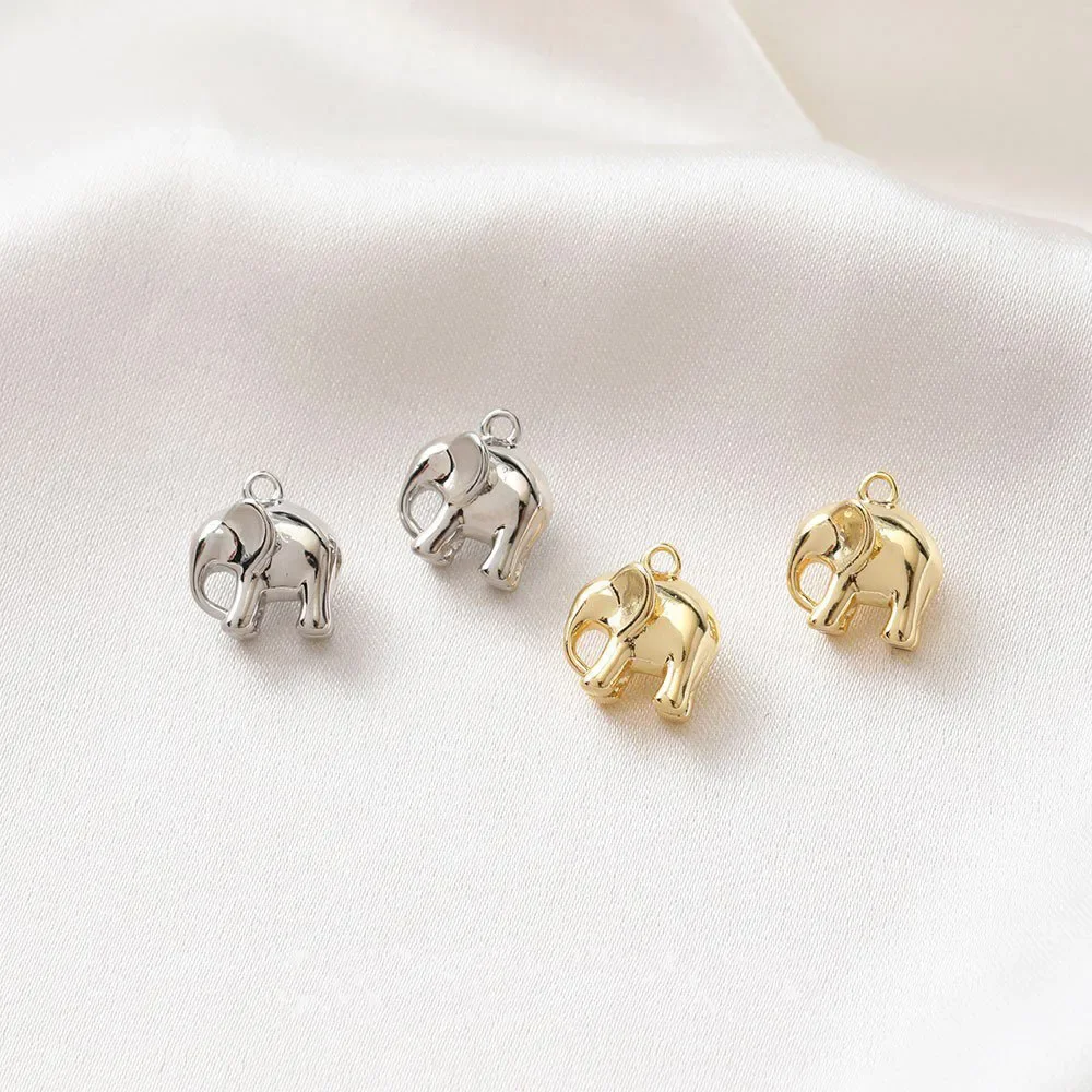 4PCS 14k Gold Plated Solid Elephant Necklace Pendant DIY Earrings Jewelry Findings Making Supplies Components Copper Accessories