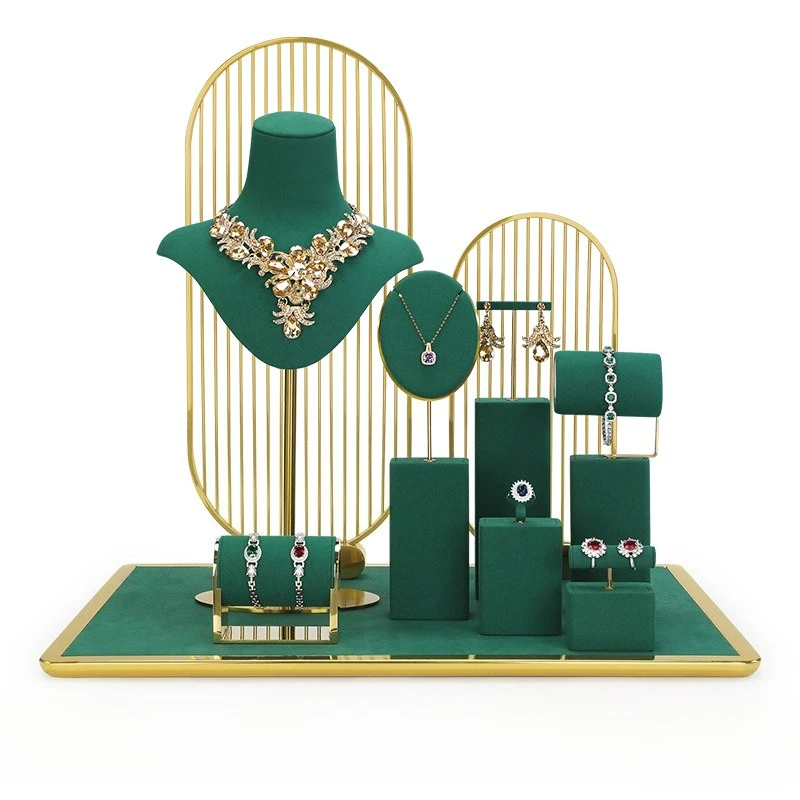 

Jewelry display stand, green microfiber jewelry display prop, ring and necklace window display rack