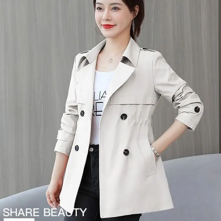 Women's Double Layer Lined Trench Coat Spring Autumn Casual Thin Jacket Female Fashion Khaki Short Windbreaker Outwear