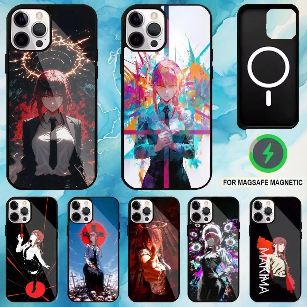 

ChainsawS Man Makima Anime Phone Case For iPhone17,16,15,14,13,12,11 Plus,Pro Max Magnetic For Magsafe Wireless Charging