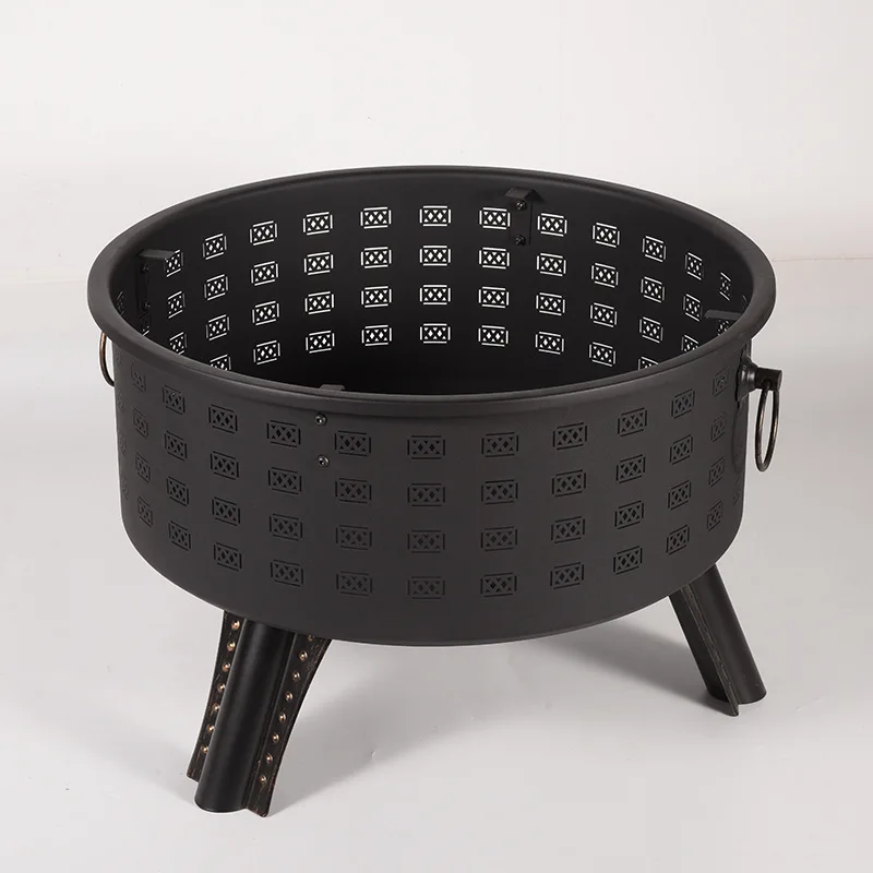 Multifunctional BBQ Grill Round Braided Rattan Wrought Iron Grill Paint Retro Heating Grill