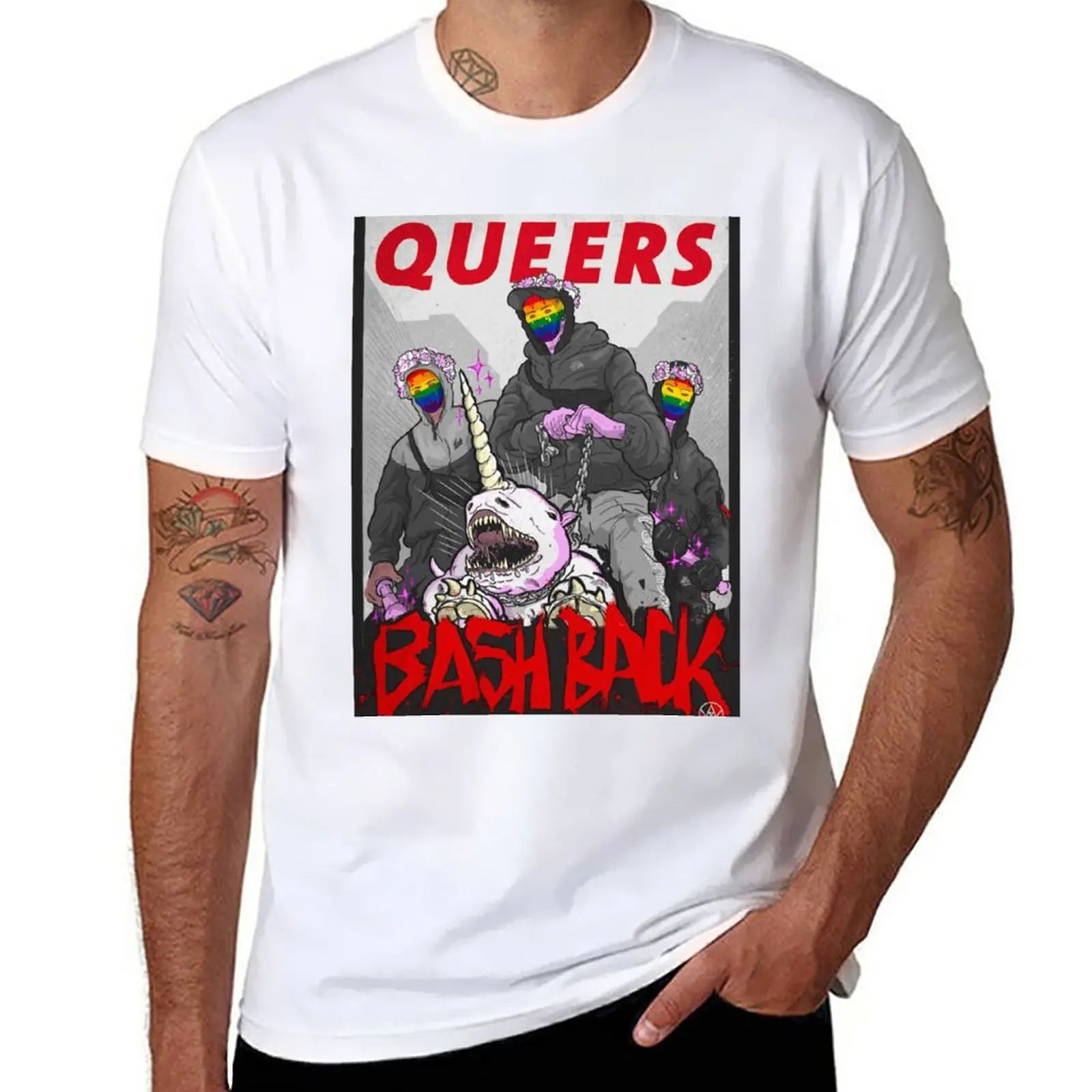 New Queers Bash Back T-Shirt oversized t shirt Tee shirt animal print shirt for boys plain t-shirt fitted t shirts for men