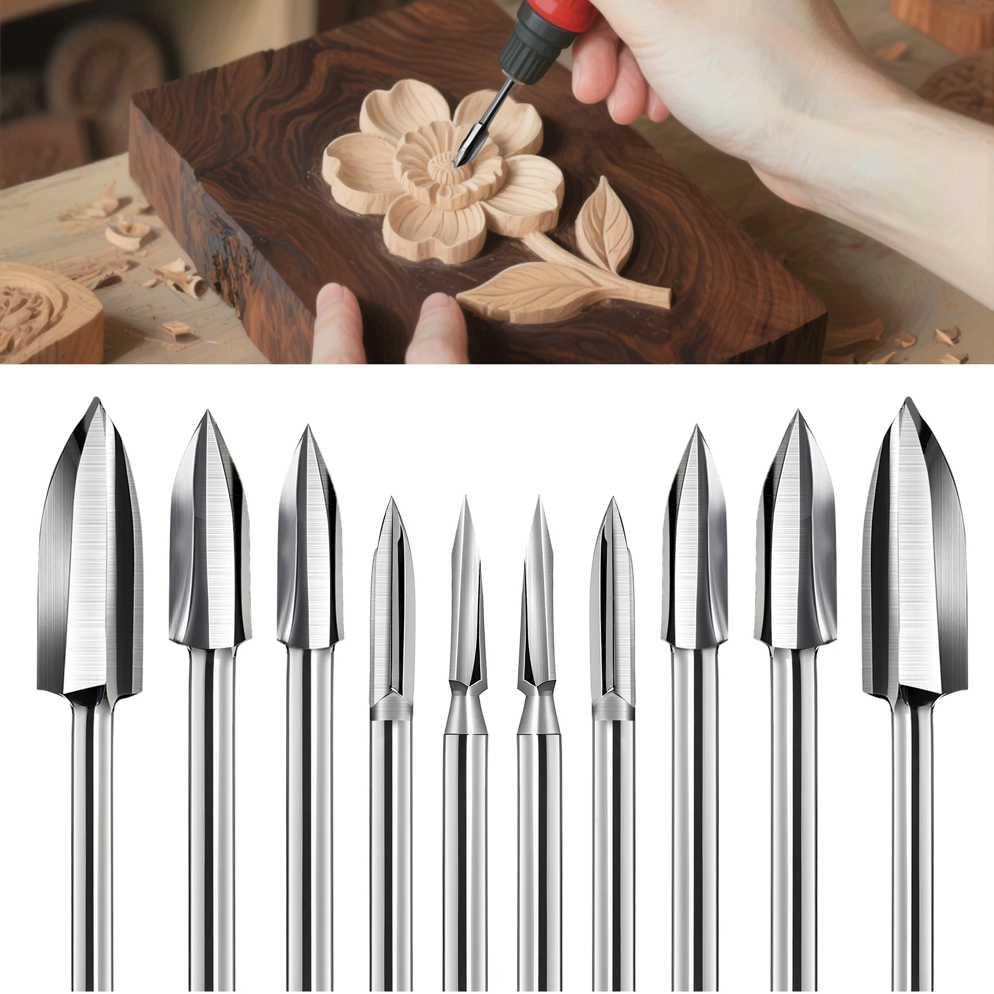 

10pcs Wood Carving Tool, Electric Engraving Sword Type, High Carbon Steel Tip for Root Sculpture, Plastic, Jade Engraving