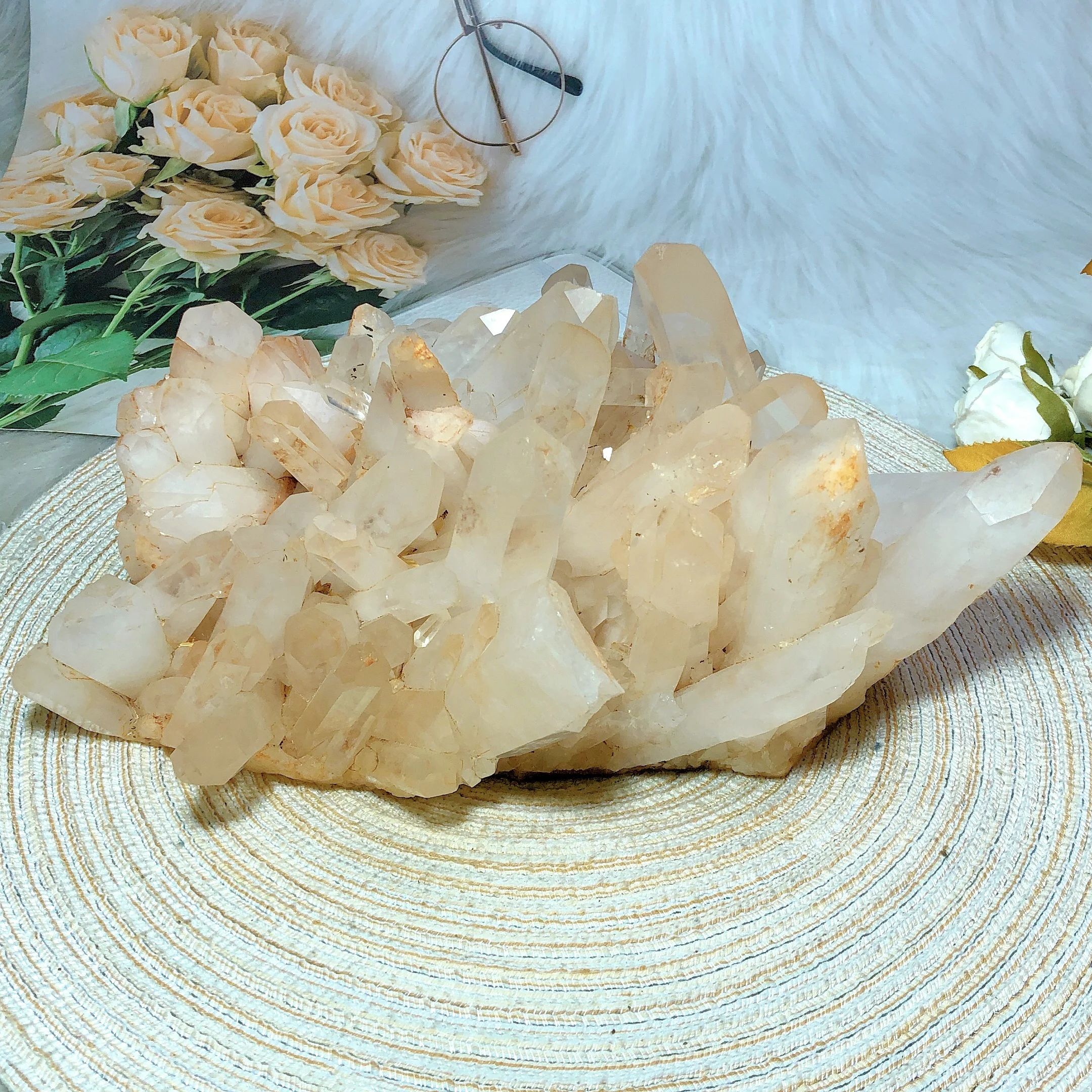 Natural Crystal Orange Soil Clear Quartz Specimen Cluster Garden Decoration Housewarming Opening Business Mineral Ore