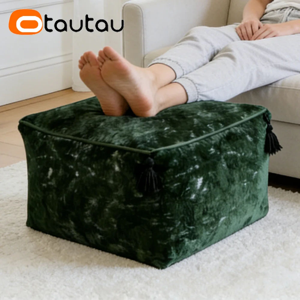 OTAUTAU Thick Chenille Bean Bag Pouf Cover Footstool Stool Ottoman JD042【No Filler Inside!Need To Buy Filler By Yourself !】