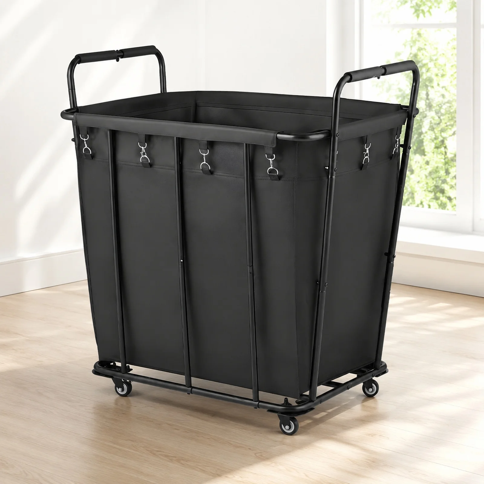 Laundry Cart, Rolling Grocery Utility Cart with Waterproof Liner & Swivel Wheels, 260 LBS Large Load Capacity, Heavy Duty Shoppi