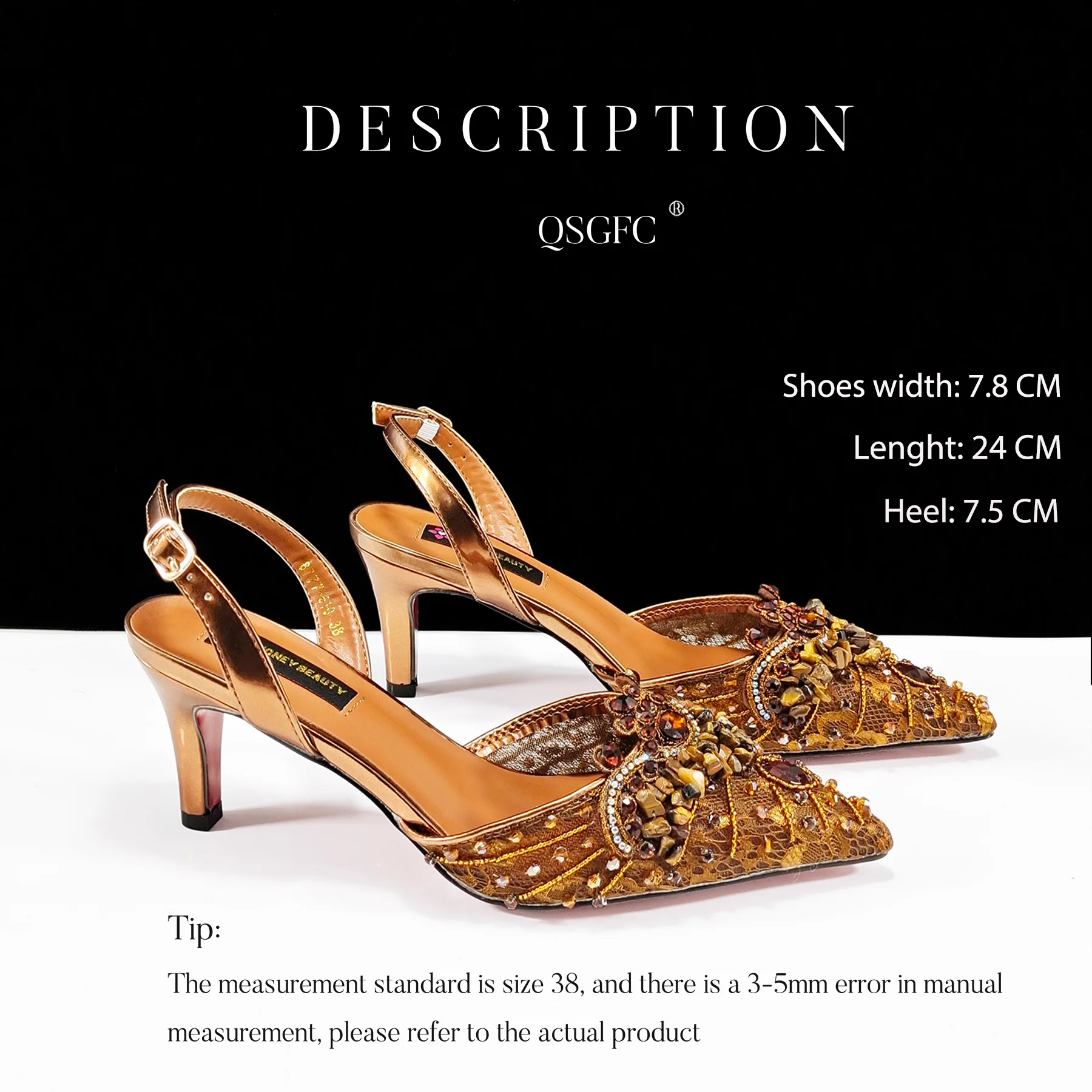 QSGFC التصميم الإيطالي أحجار الراين وأحجار المرجان السيدات أحذية الحفلات عالية الكعب أشار تو لون القهوة أحذية نسائية