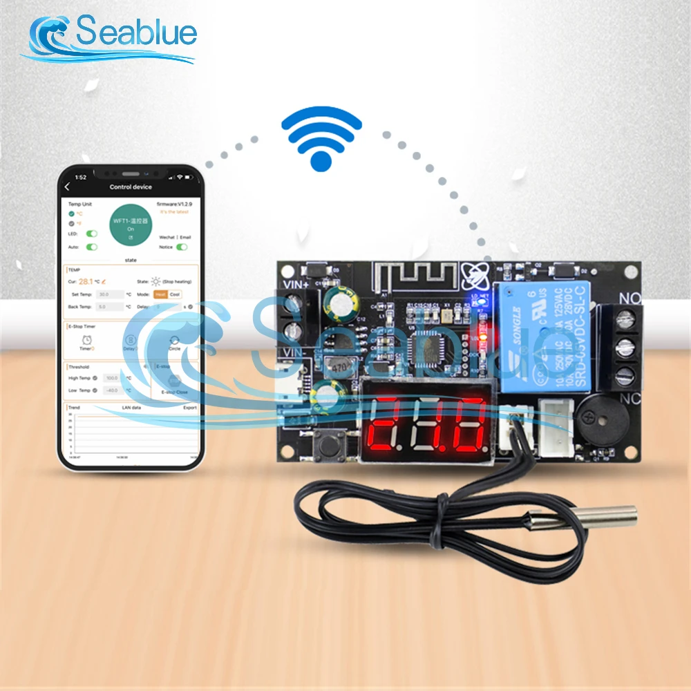 DC 6-30V WFTX WIFI Remote Thermostat High Precision Temperature Controller Module Cooling and Heating APP Temperature Collection