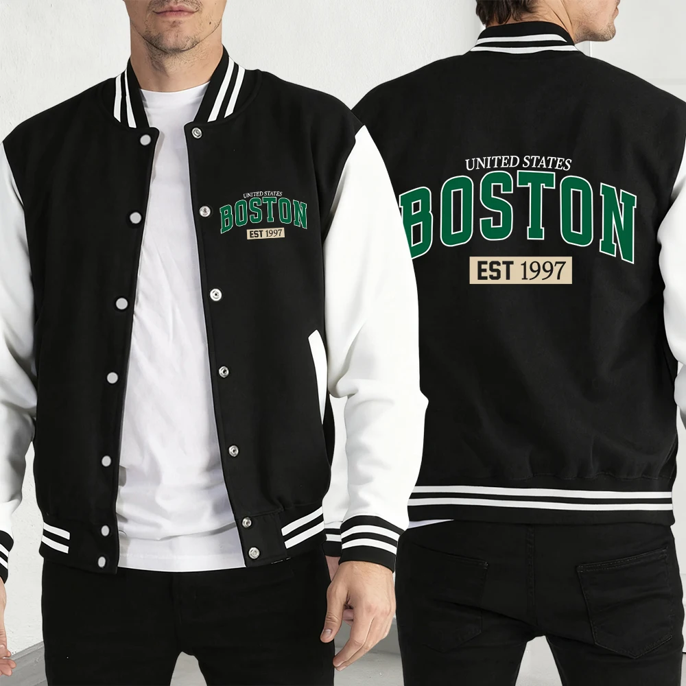 

United States Boston Est 1997 Men Jackets Cute Fleece Loose Jacket Funny Streetwear Autumn Warm Pullover Unisex Baseball Jersey