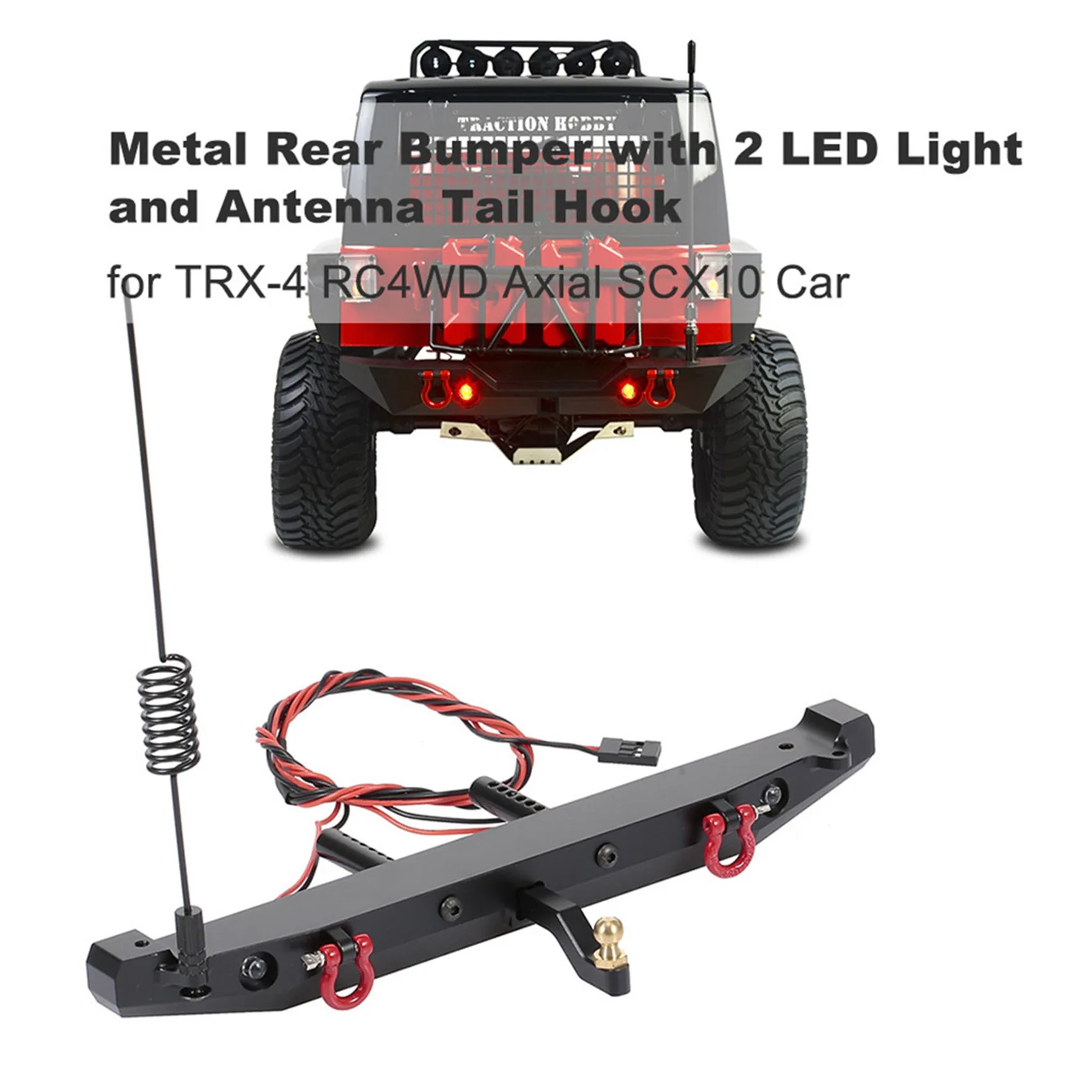 

ODIES-2X Metal Rear Bumper With LED Light Antenna Tail Hook For 1:10 RC Crawler Car TRAXXAS TRX4 Axial SCX10 90046