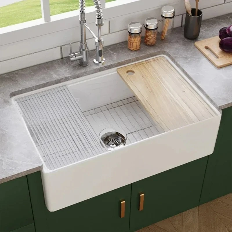 

Двусторонняя кухонная мойка для фермерского дома 33 с фартуком и аксессуарами для разделочной доски