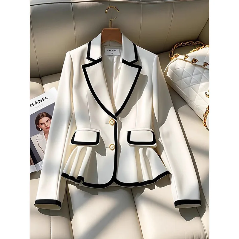 LadiesFashion New Retro Suit Jacket Female Design Sense High-End Joker Fashion Waist Small Suit Button V-neck Unique Simple Coat