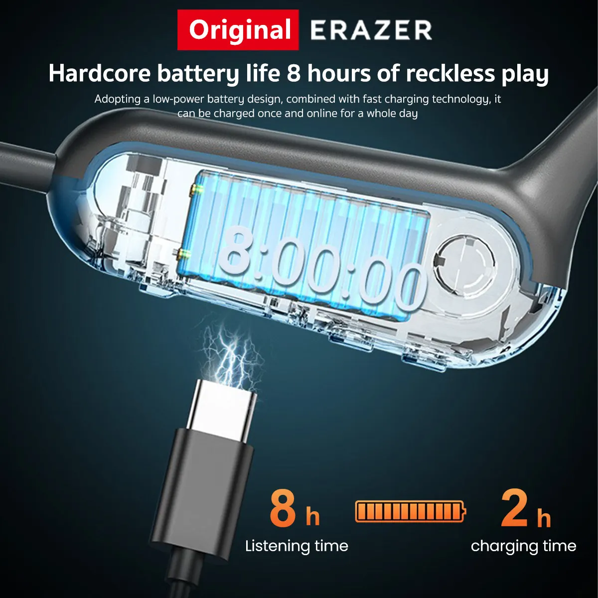 Original ERAZER XF22 Earphone Bluetooth 5.4 Sports Wireless Headphones Bone Conduction Headsets with Mic Neckband Earbuds image 6